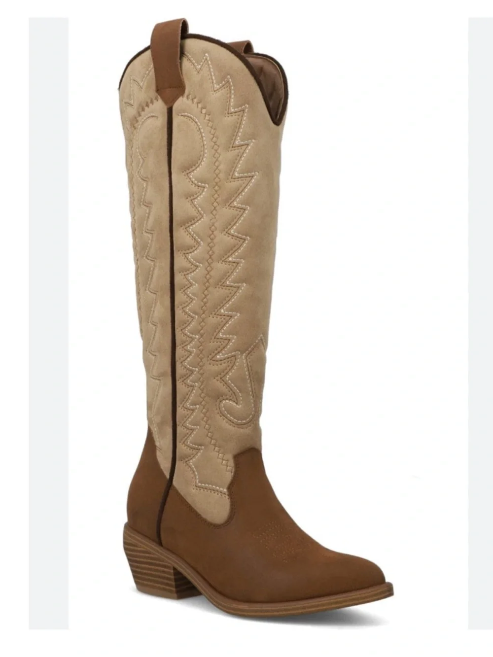 Dolce Vita  Locklyn Women's Two-Tone Tan and Cream Western Knee-High Boots - Picture 4 of 13